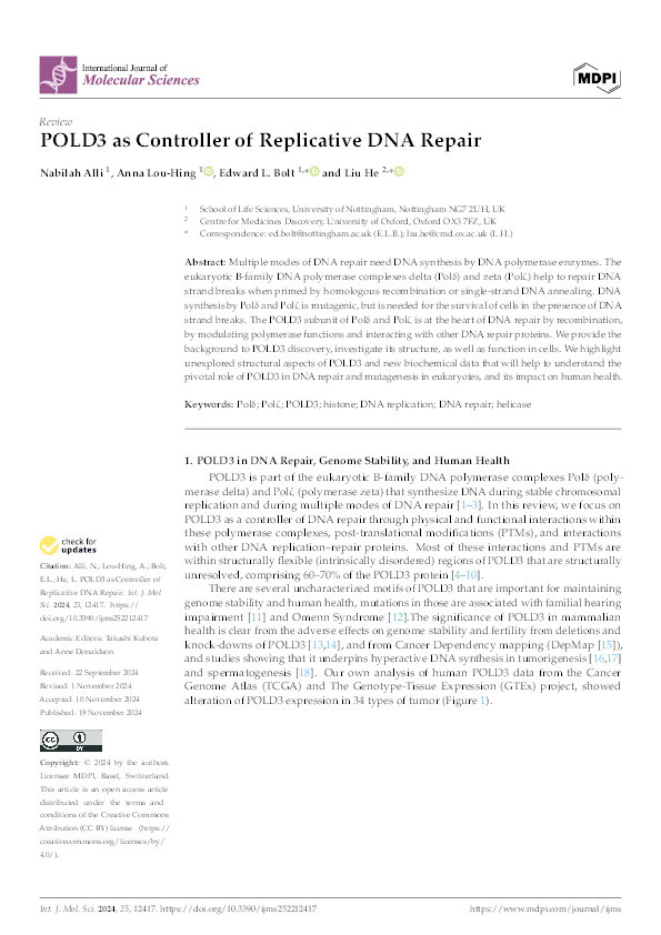 POLD3 as Controller of Replicative DNA Repair Thumbnail