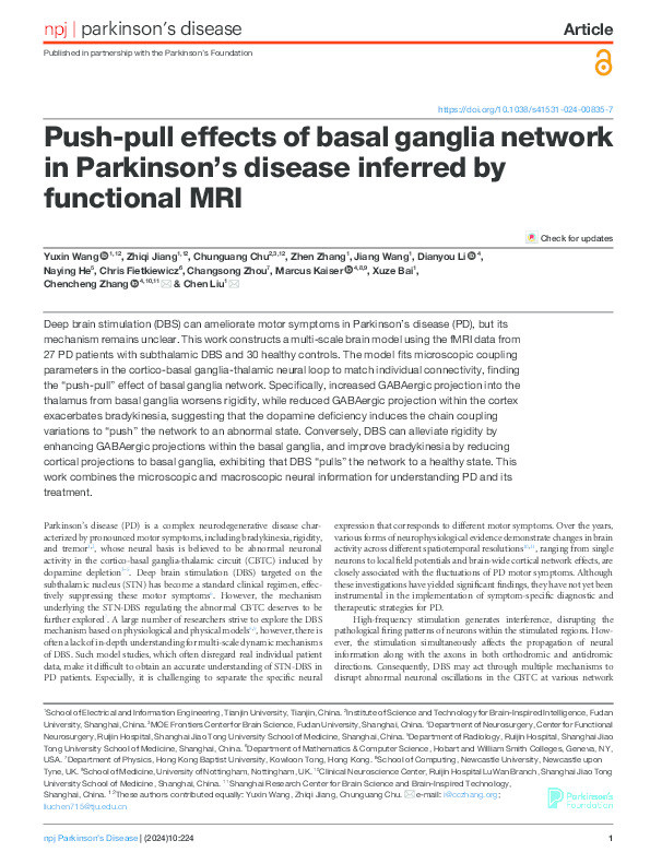 Push-pull effects of basal ganglia network in Parkinson’s disease inferred by functional MRI Thumbnail