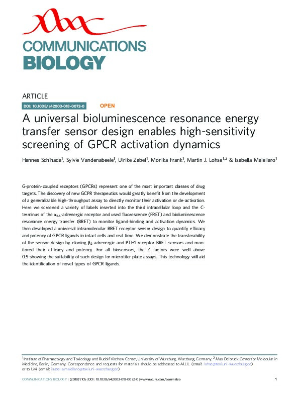 A universal bioluminescence resonance energy transfer sensor design enables high-sensitivity screening of GPCR activation dynamics Thumbnail