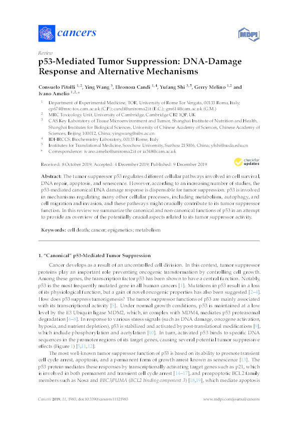 p53-Mediated Tumor Suppression: DNA-Damage Response and Alternative Mechanisms Thumbnail