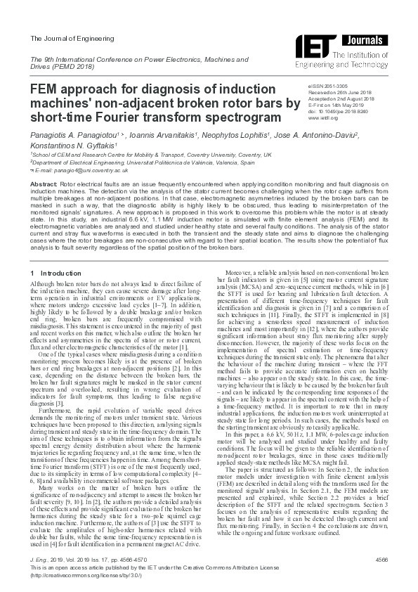 FEM approach for diagnosis of induction machines' non-adjacent broken rotor bars by short-time Fourier transform spectrogram Thumbnail