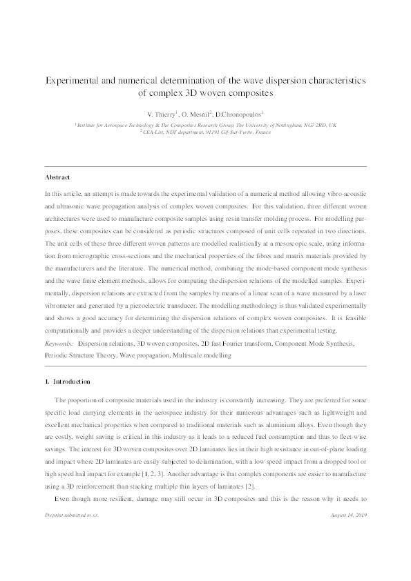Experimental and numerical determination of the wave dispersion characteristics of complex 3D woven composites Thumbnail