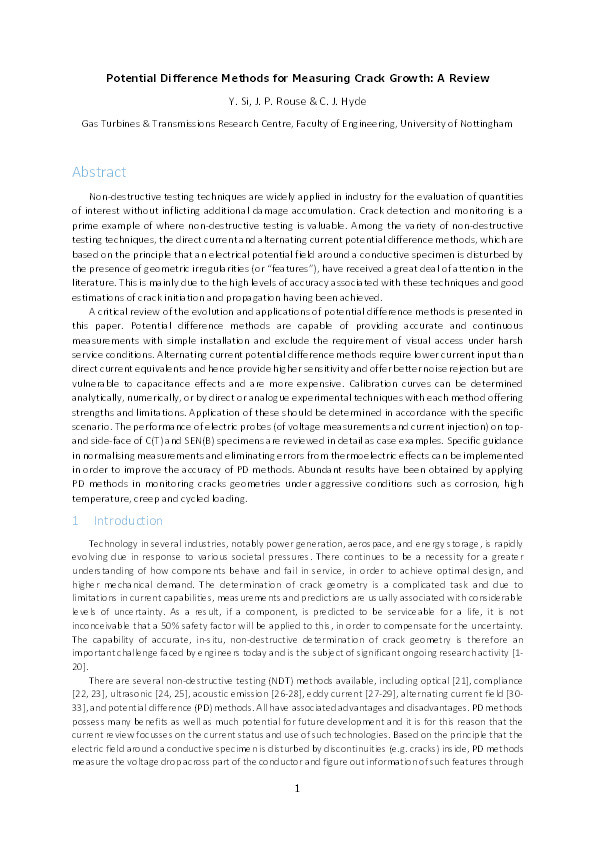 Potential difference methods for measuring crack growth: A review Thumbnail