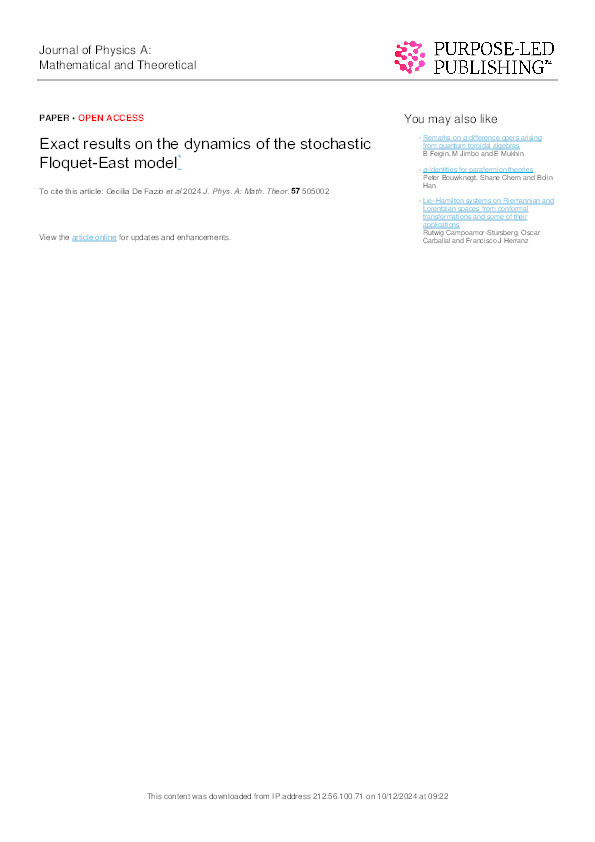 Exact results on the dynamics of the stochastic Floquet-East model Thumbnail