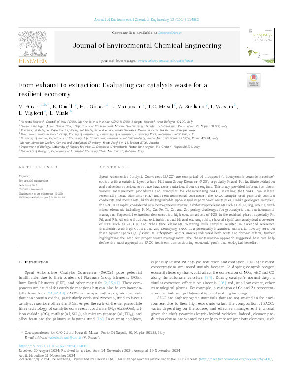 From exhaust to extraction: Evaluating car catalysts waste for a resilient economy Thumbnail