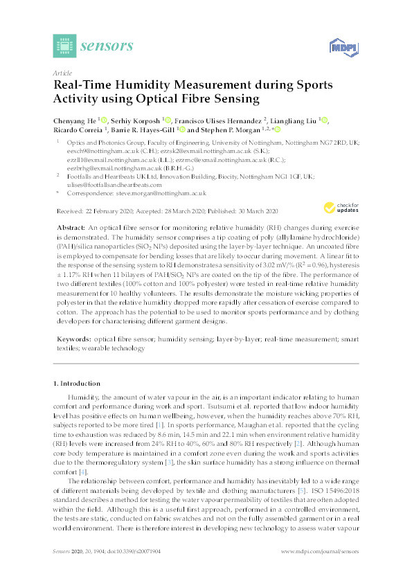 Real-Time Humidity Measurement during Sports Activity using Optical Fibre Sensing Thumbnail