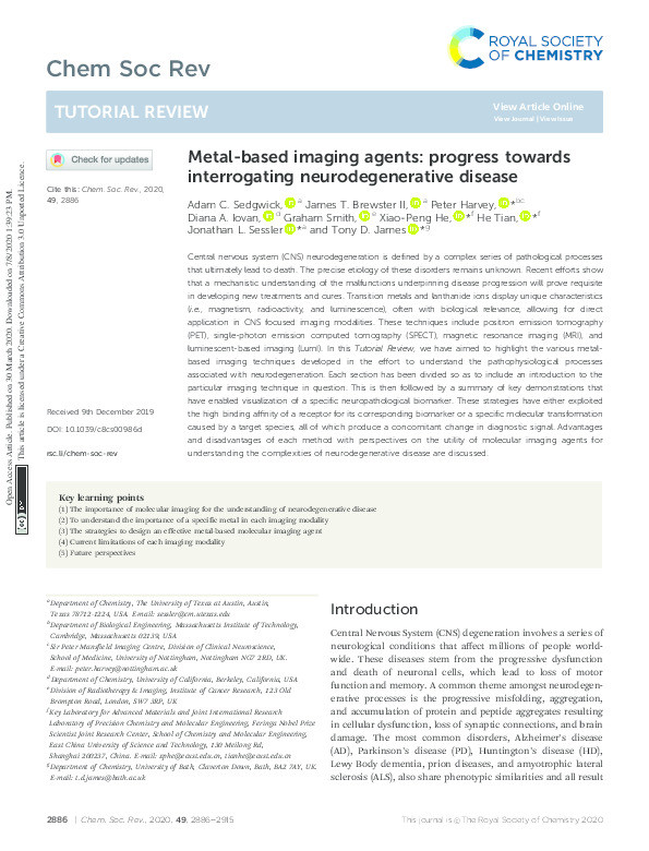 Metal-based imaging agents: progress towards interrogating neurodegenerative disease Thumbnail
