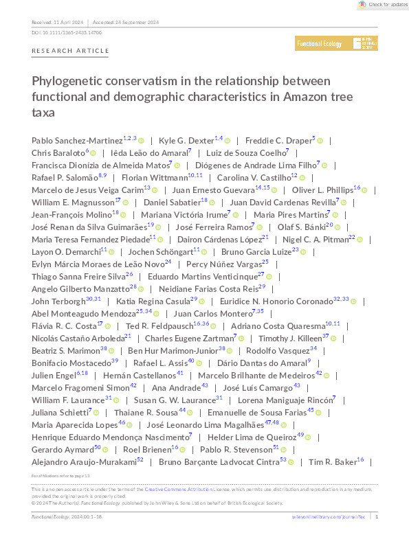 Phylogenetic conservatism in the relationship between functional and demographic characteristics in Amazon tree taxa Thumbnail