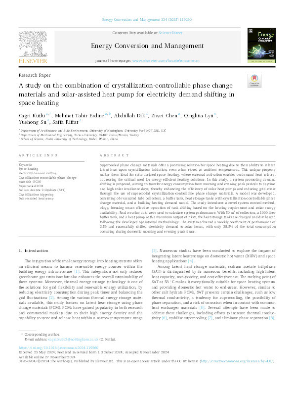 A study on the combination of crystallization-controllable phase change materials and solar-assisted heat pump for electricity demand shifting in space heating Thumbnail