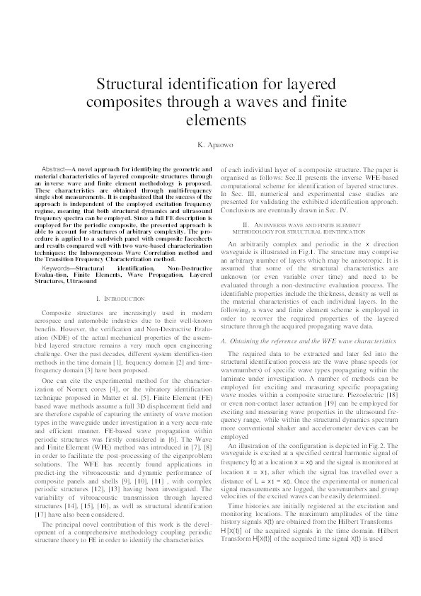 Structural identification for layered composites through a waves and finite elements Thumbnail