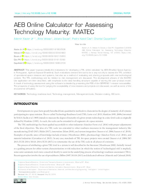 AEB Online Calculator for Assessing Technology Maturity: IMATEC Thumbnail