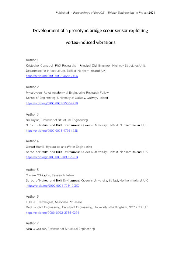 Development of a prototype bridge scour sensor exploiting vortex-induced vibrations Thumbnail