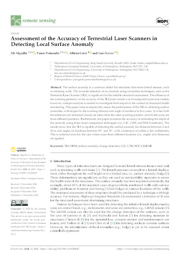 Assessment of the Accuracy of Terrestrial Laser Scanners in Detecting Local Surface Anomaly Thumbnail