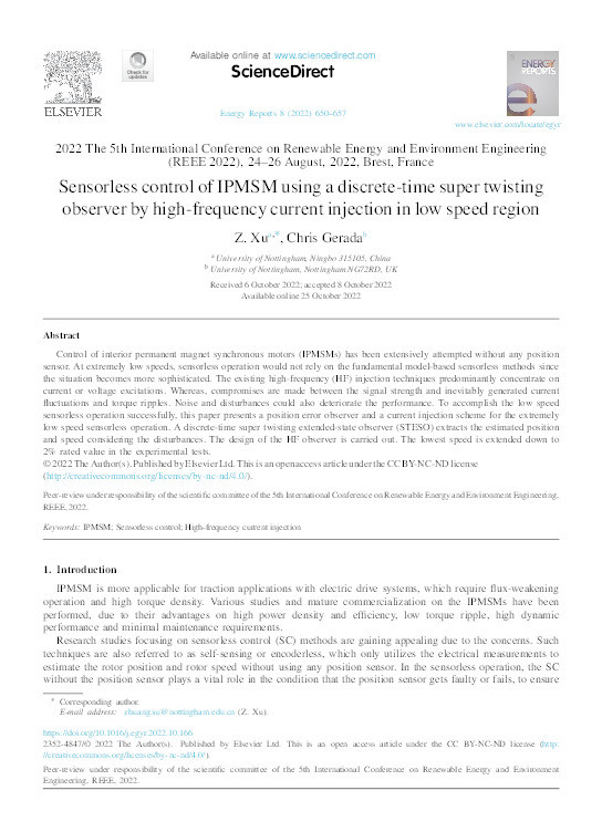 Sensorless control of IPMSM using a discrete-time super twisting observer by high-frequency current injection in low speed region Thumbnail