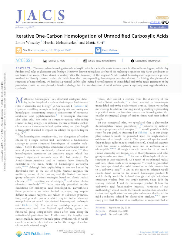 Iterative One-Carbon Homologation of Unmodified Carboxylic Acids Thumbnail