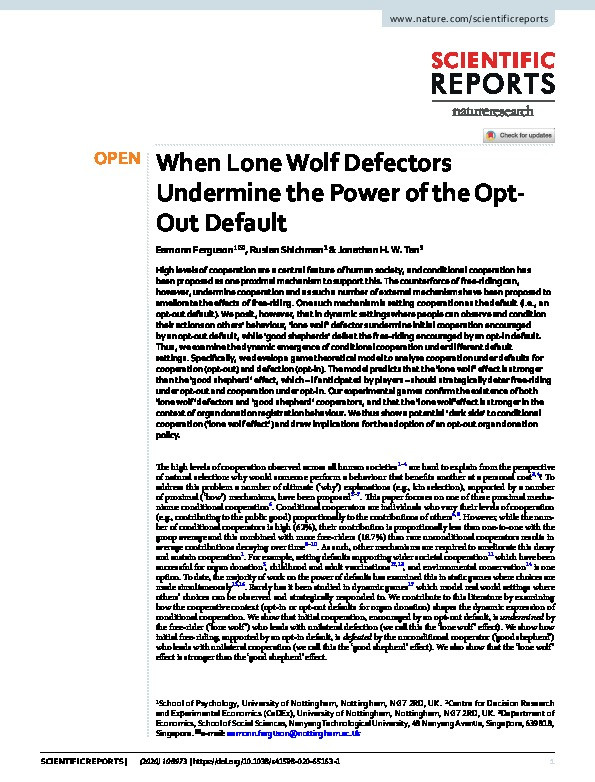 When Lone Wolf Defectors Undermine the Power of the Opt-Out Default Thumbnail