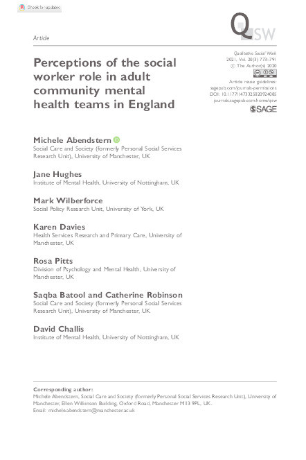 Perceptions of the social worker role in adult community mental health teams in England Thumbnail