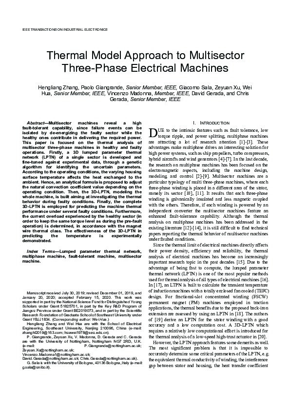 Thermal Model Approach to Multisector Three-Phase Electrical Machines Thumbnail