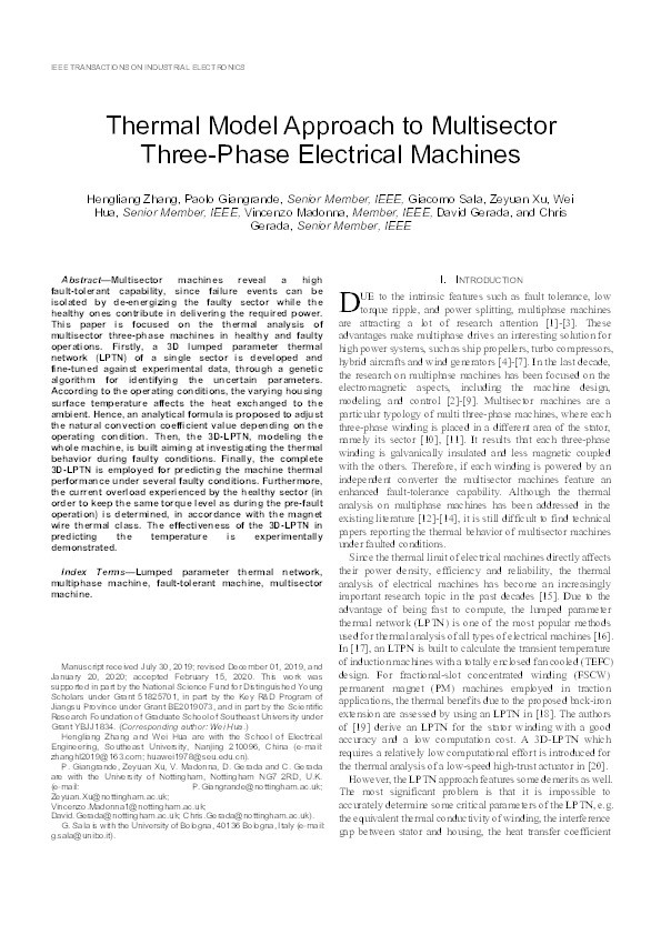 Thermal Model Approach to Multisector Three-Phase Electrical Machines Thumbnail