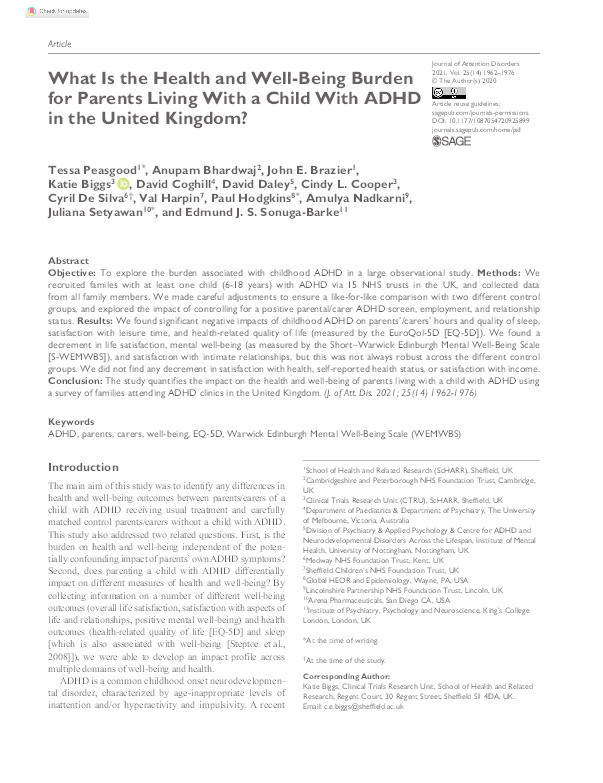 What Is the Health and Well-Being Burden for Parents Living With a Child With ADHD in the United Kingdom? Thumbnail