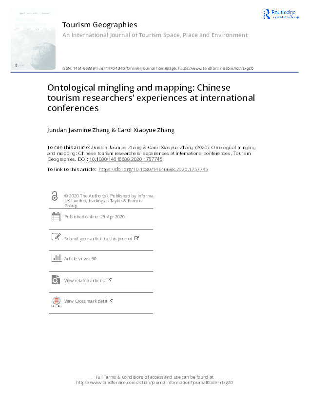 Ontological mingling and mapping: Chinese tourism researchers’ experiences at international conferences Thumbnail