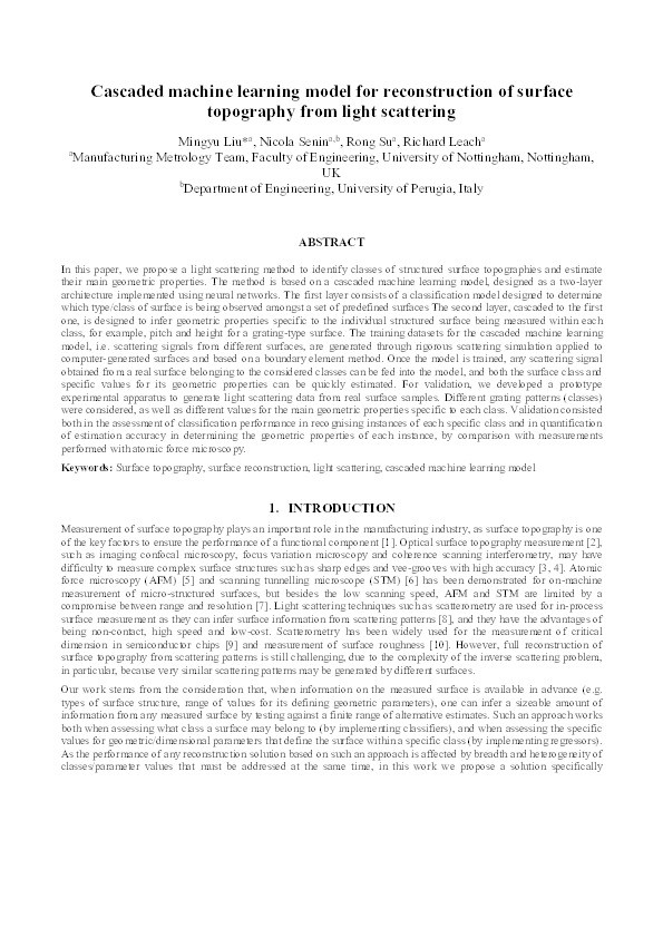 Cascaded machine learning model for reconstruction of surface topography from light scattering Thumbnail