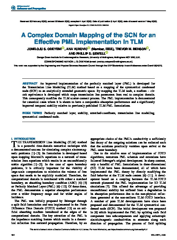 A Complex Domain Mapping of the SCN for an Effective PML Implementation in TLM Thumbnail