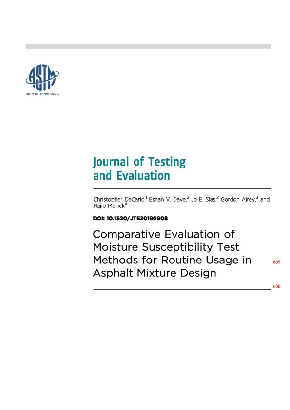 Comparative Evaluation of Moisture Susceptibility Test Methods for Routine Usage in Asphalt Mixture Design Thumbnail