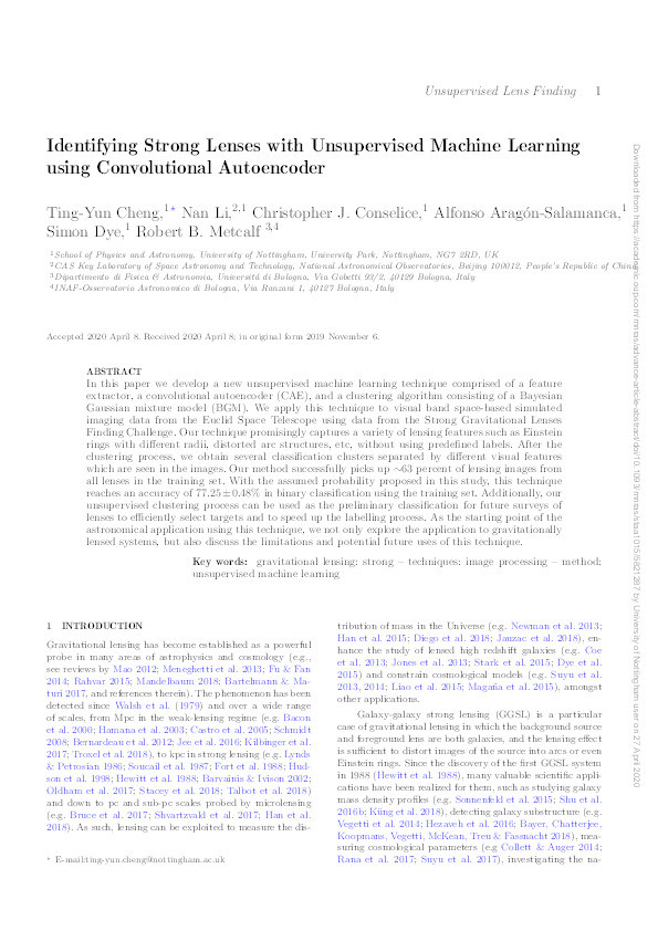 Identifying Strong Lenses with Unsupervised Machine Learning using Convolutional Autoencoder Thumbnail