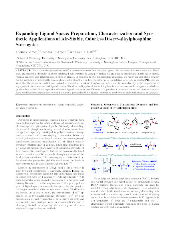 Expanding Ligand Space: Preparation, Characterization, and Synthetic Applications of Air-Stable, Odorless Di-tert-alkylphosphine Surrogates Thumbnail