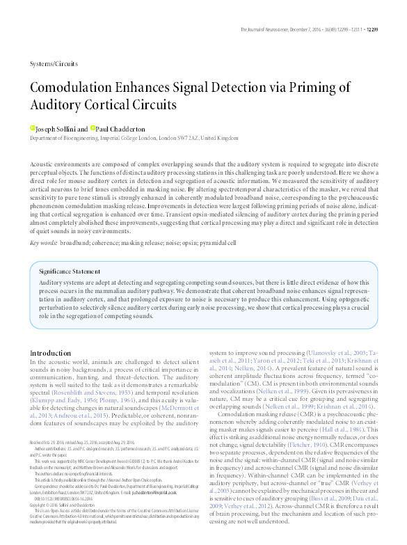 Comodulation Enhances Signal Detection via Priming of Auditory Cortical Circuits Thumbnail
