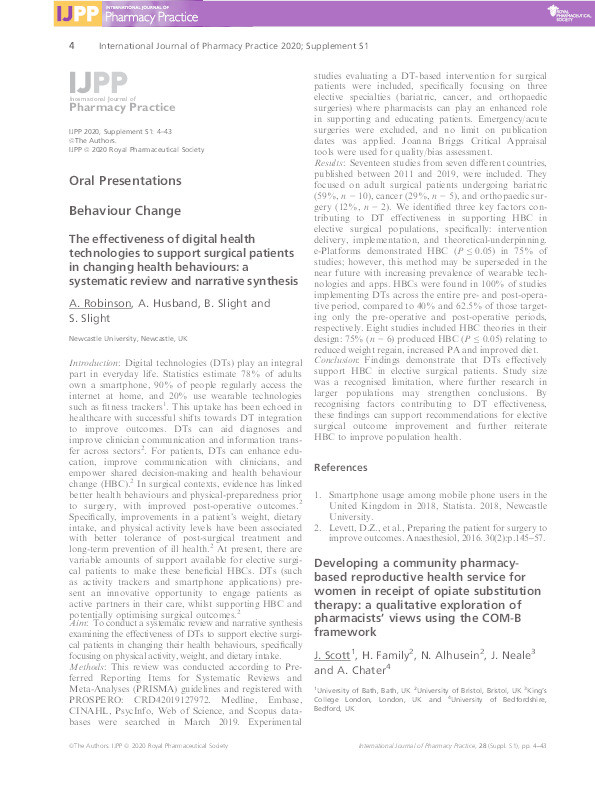 A UK-Japan Comparative Qualitative Study on Pharmacists’ Experiences about Health and Wellbeing Hub Functions in Community Pharmacy - Preliminary analysis Thumbnail