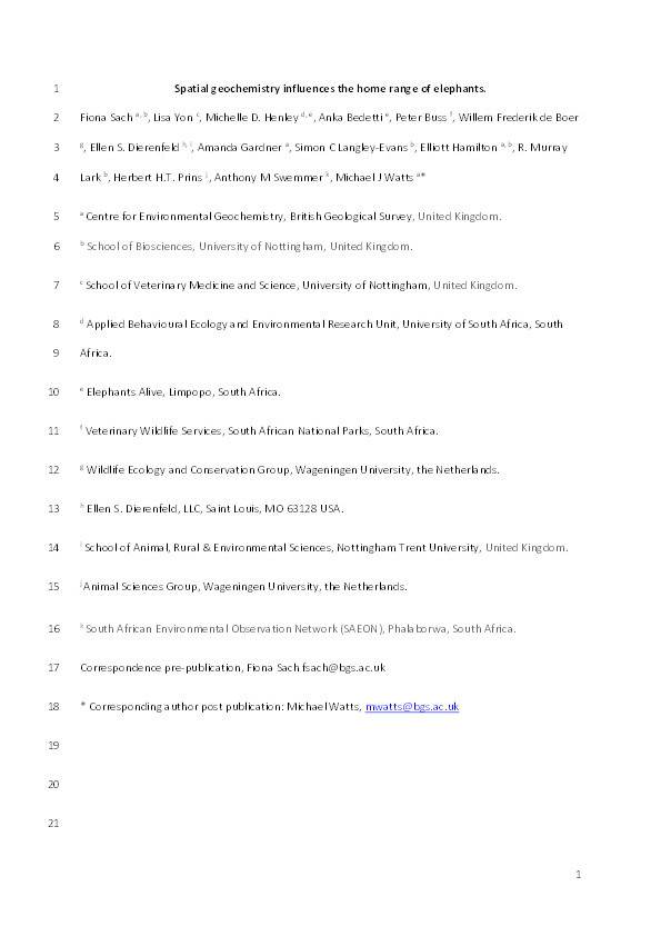 Spatial geochemistry influences the home range of elephants Thumbnail