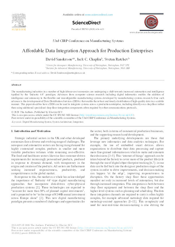 Affordable data integration approach for production enterprises Thumbnail