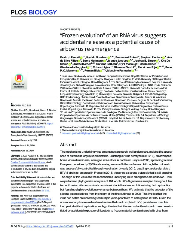 “Frozen evolution” of an RNA virus suggests accidental release as a potential cause of arbovirus re-emergence Thumbnail
