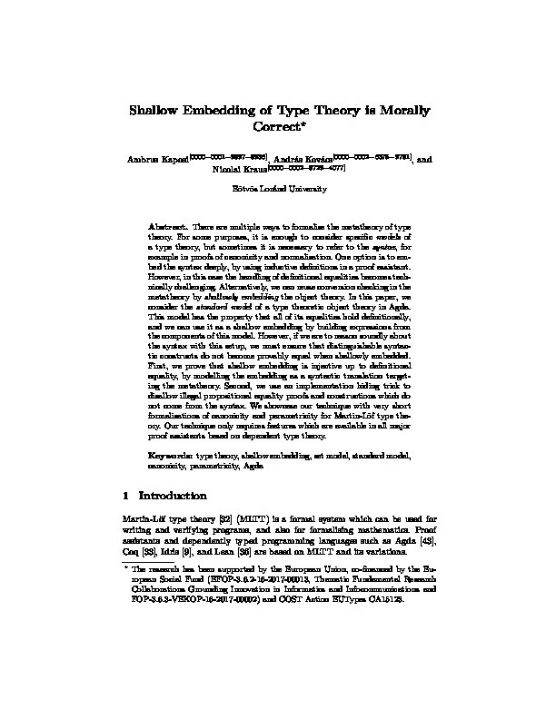 Shallow Embedding of Type Theory is Morally Correct Thumbnail