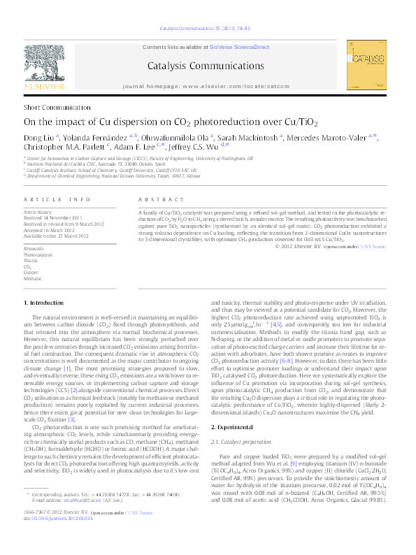 On the impact of Cu dispersion on CO2 photoreduction over Cu/TiO2 Thumbnail