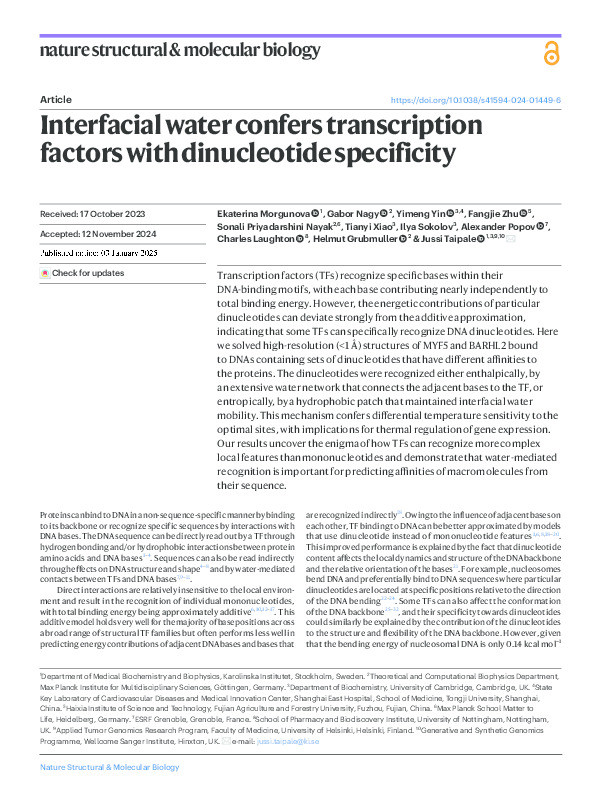 Interfacial water confers transcription factors with dinucleotide specificity Thumbnail