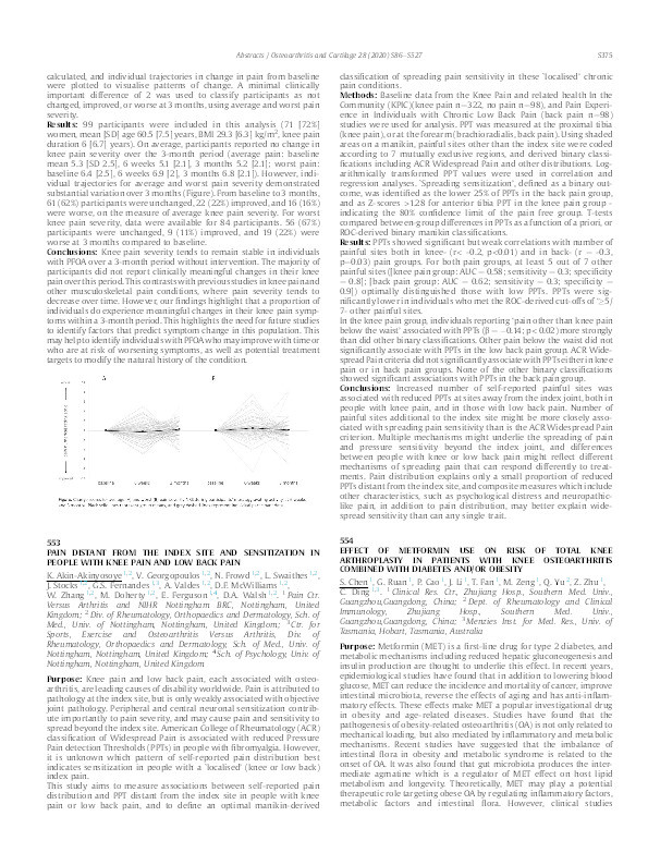 Pain distant from the index site and sensitization in people with knee pain and low back pain Thumbnail