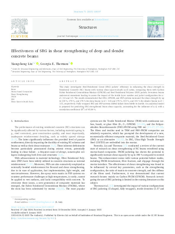 Effectiveness of SRG in shear strengthening of deep and slender concrete beams Thumbnail