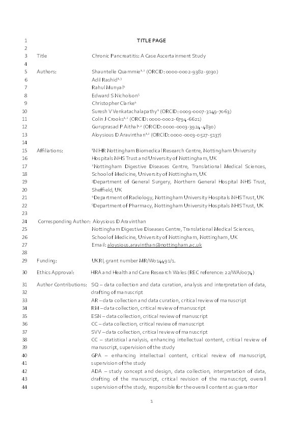 Chronic pancreatitis: a case ascertainment study Thumbnail