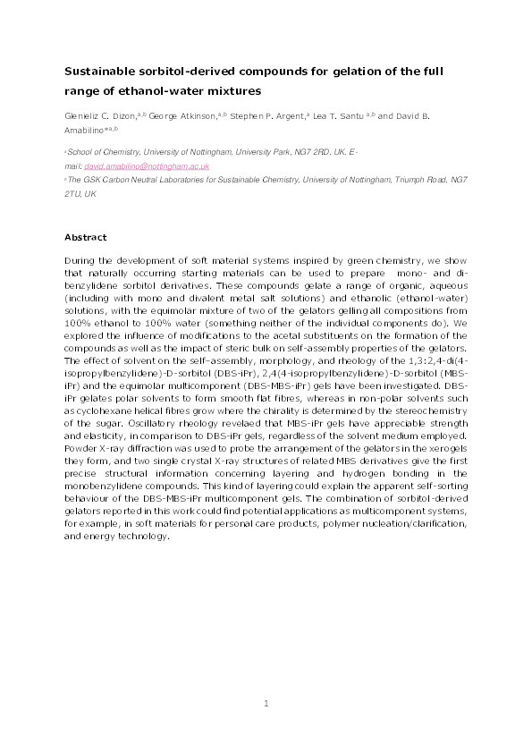 Sustainable sorbitol-derived compounds for gelation of the full range of ethanol–water mixtures Thumbnail