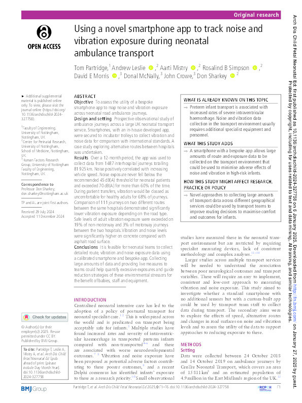 Using a novel smartphone app to track noise and vibration exposure during neonatal ambulance transport Thumbnail