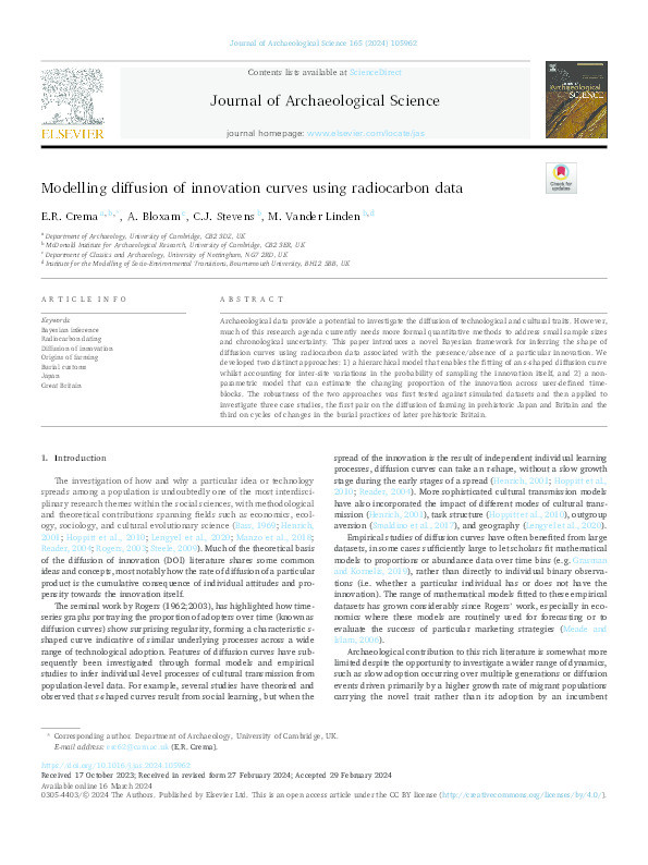 Modelling diffusion of innovation curves using radiocarbon data Thumbnail