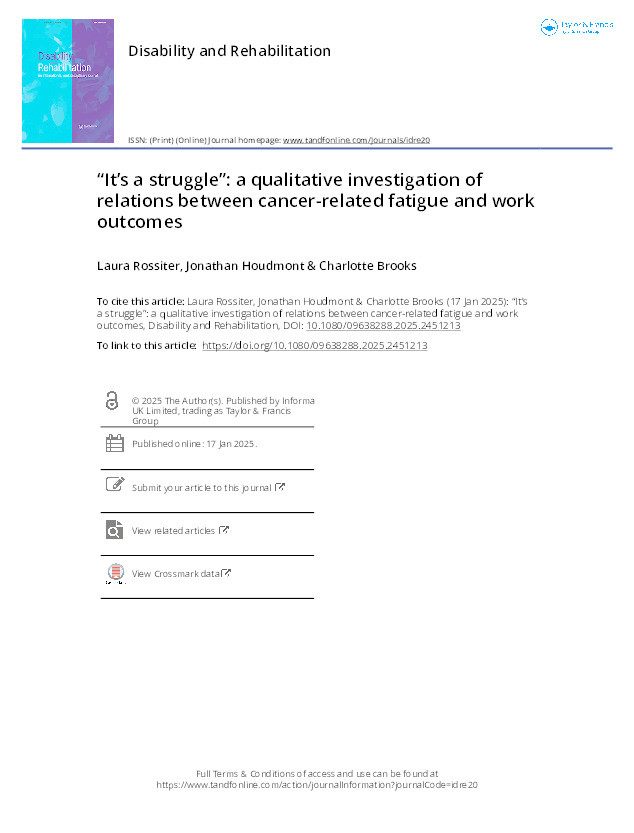 “It’s a struggle”: a qualitative investigation of relations between cancer-related fatigue and work outcomes Thumbnail