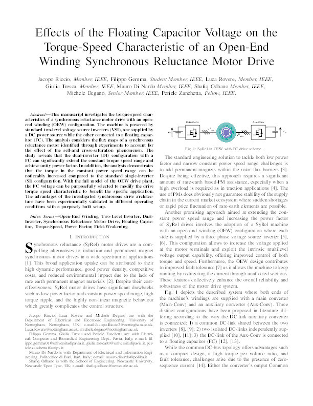 Effects of the Floating Capacitor Voltage on the Torque-Speed Characteristic of an Open-End Winding Synchronous Reluctance Motor Drive Thumbnail