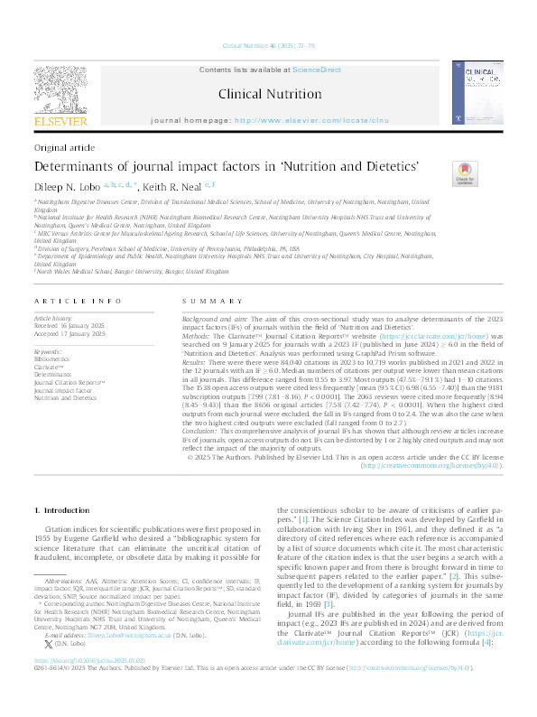 Determinants of journal impact factors in ‘Nutrition and Dietetics’ Thumbnail