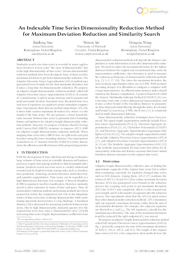 An Indexable Time Series Dimensionality Reduction Method for Maximum Deviation Reduction and Similarity Search Thumbnail