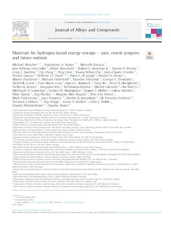 Materials for hydrogen-based energy storage – past, recent progress and future outlook Thumbnail