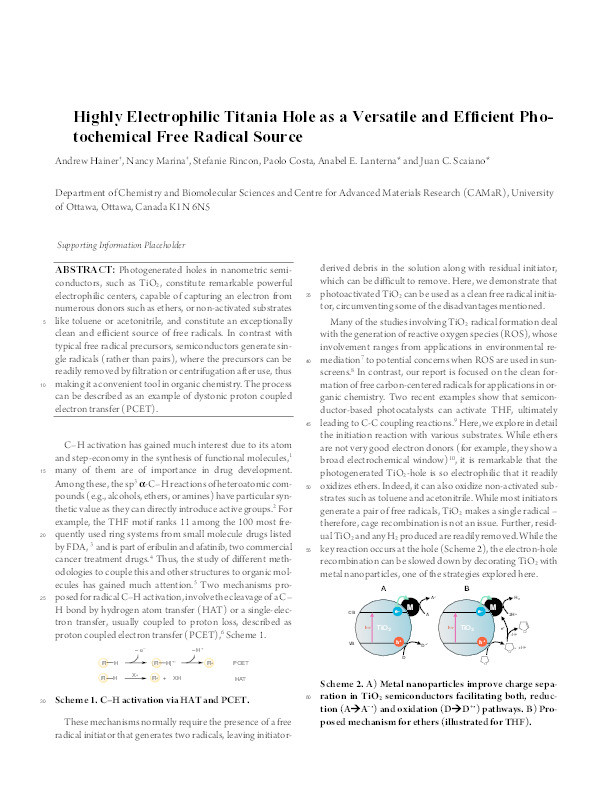 Highly Electrophilic Titania Hole as a Versatile and Efficient Photochemical Free Radical Source Thumbnail